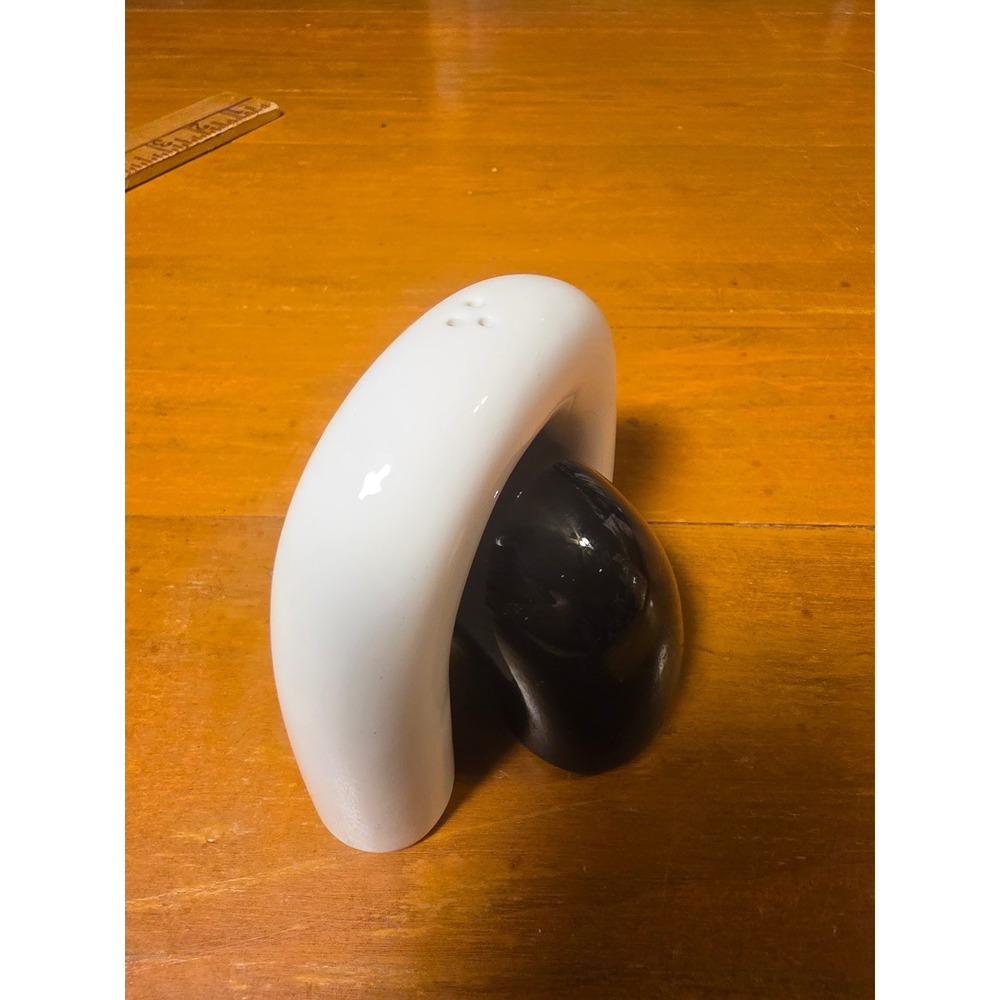 Modernist Interlocking Salt and Pepper Shakers Black White Ceramic Minimalist